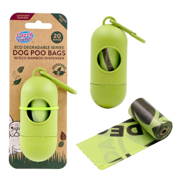20 Pack Degradable Scented Poo Bags With Dispenser - 22cm X 32cm