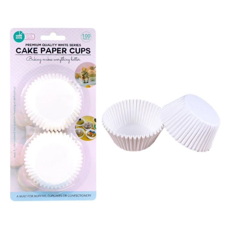 100 Pack White Cake Paper Cups - 7cm x 5cm x 3cm