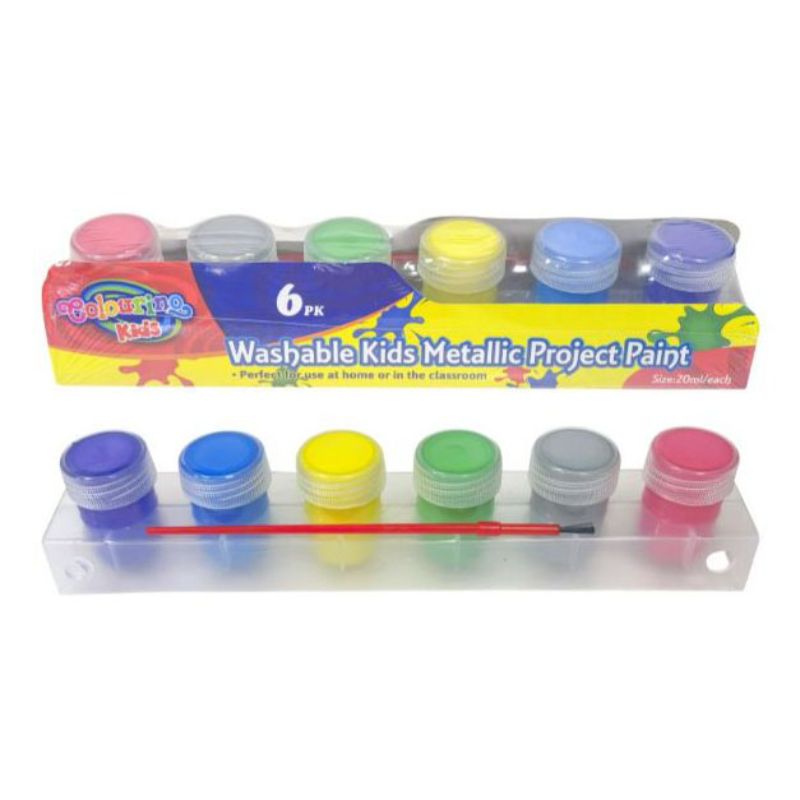 6 Pack Kids Washable Metallic Colours Project Paint - 20ml