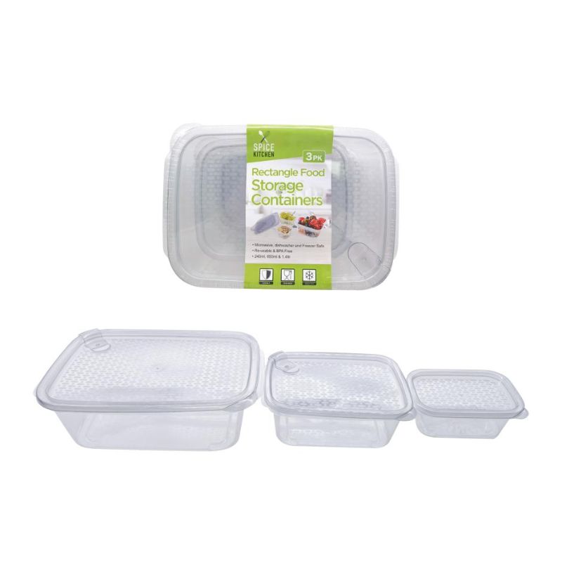 3 Pack Reusable Rectangle Food Storage Containers