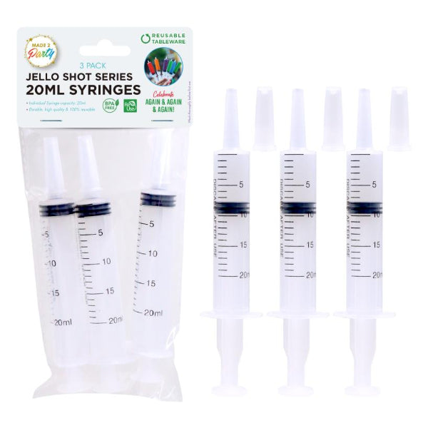 3 Pack Plastic Jello Shot Syringes - 20ml