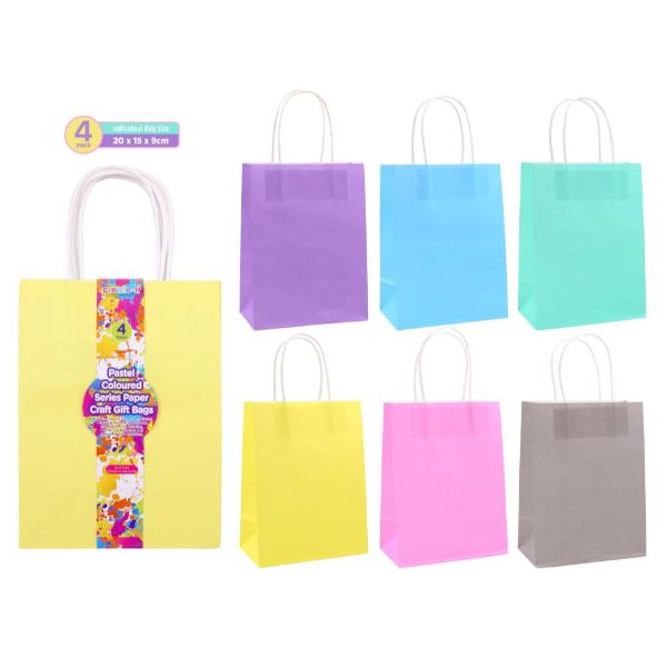 Pastel Coloured Craft Gift Bags - 20cm x 15cm x 9cm