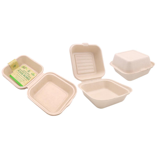 6 Pack ECO Biodegradable Sugarcane Food Box - 450ml - 30.5cm x 15cm x 4.4cm