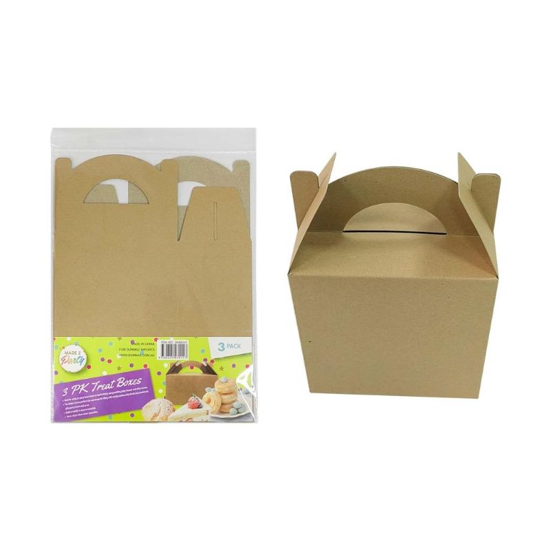 3 Pack Brown Treat Boxes - 15cm x 15cm x 9cm