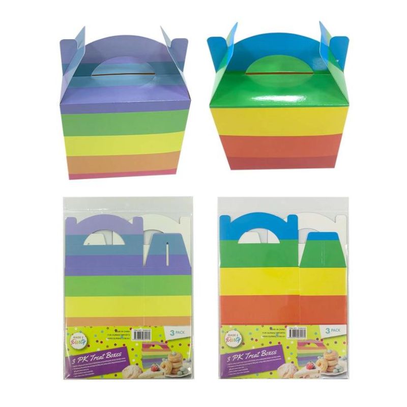 3 Pack Rainbow Treat Boxes - 15cm x 15cm x 9cm