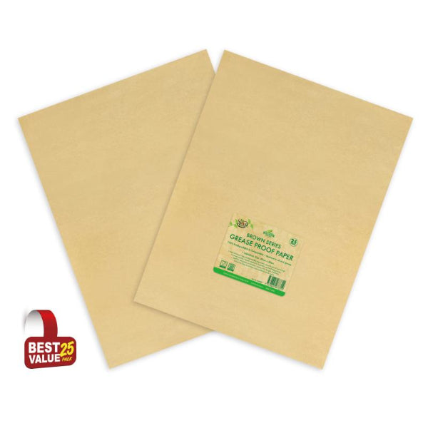 25 Pack Brown 100% Biodegradable Grease Proof paper - 30cm x 40cm