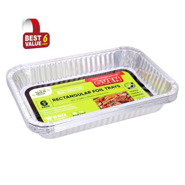 6 Pack Rectangular Foil Trays - 31.5cm x 21.5cm x 4.5cm