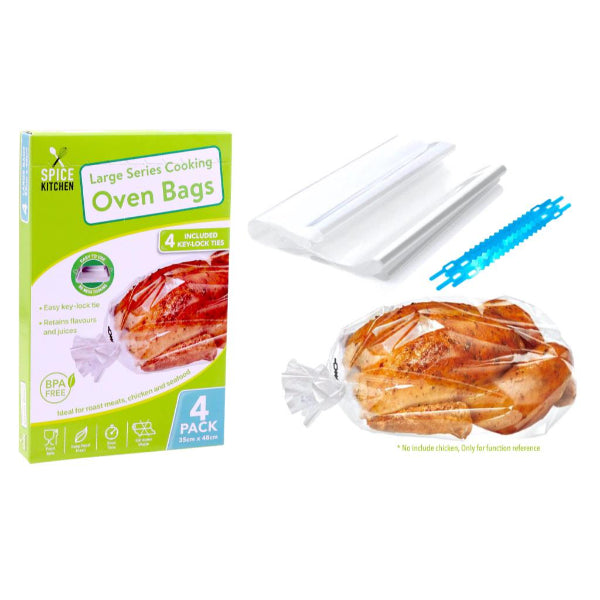 4 Pack Large No Mess Cooking Oven Bags - 35cm x 48cm