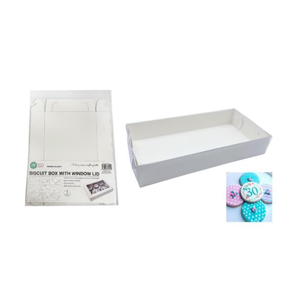 White Biscuit Box With Window Lid - 25.5cm x 17.5cm x 5cm