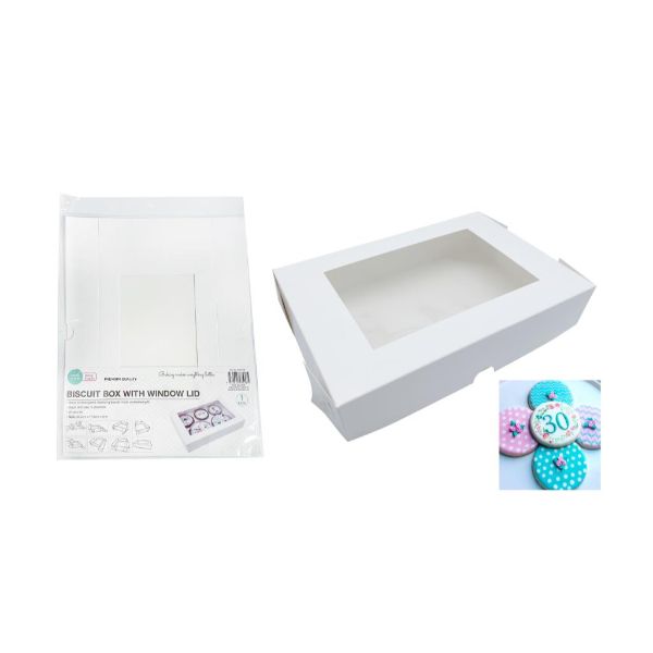 White Biscuit Box With Window Lid - 25.5cm x 17.5cm x 5cm