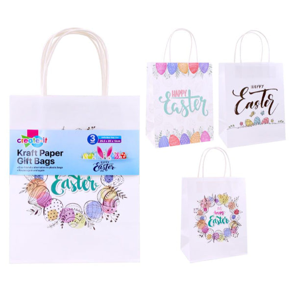 3 Pack White Easter Craft Gift Bags - 25.5cm x 20cm x 12cm