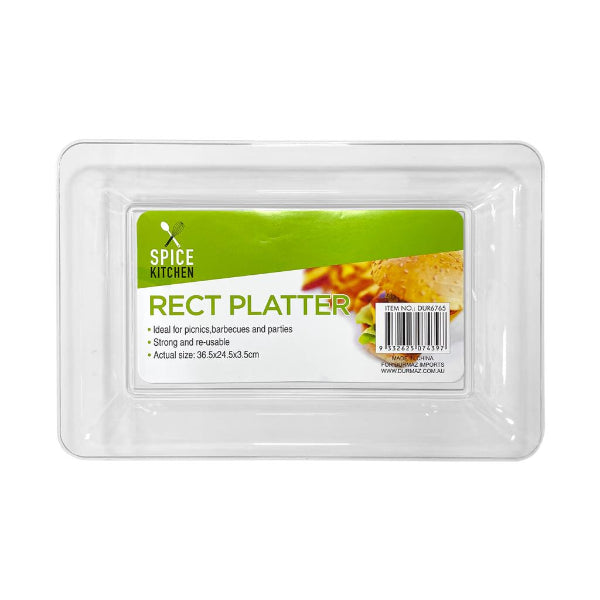 Rectangle Premium Transparent Plastic Platter - 36.5cm x 24.5cm