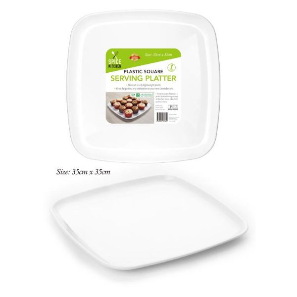 White Square Reusable Plastic Serving Platter - 35cm x 35cm