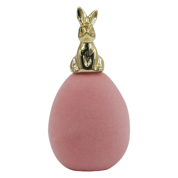 Polyresin Egg With Gold Bunny - 7.8cm x 12.8cm