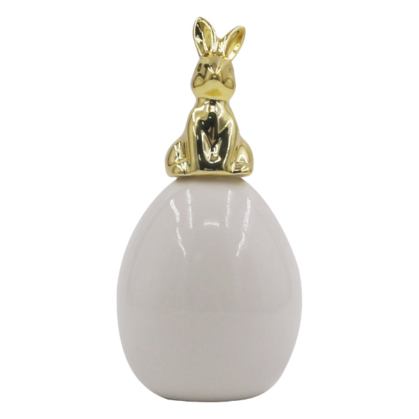 Polyresin Egg With Gold Bunny - 7cm x 7cm x 14.5cm