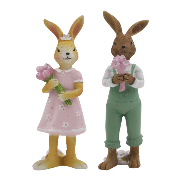 Polyresin Boy & Girl Bunny - 15.5cm