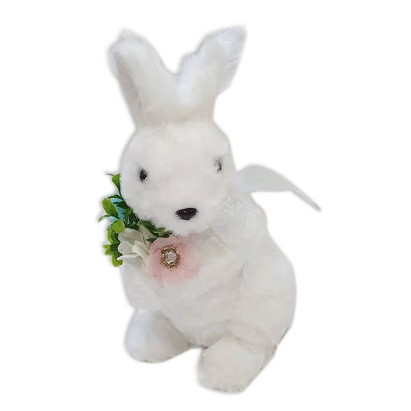 Plush Rabbit With Flower Decor - 14cm x 26cm