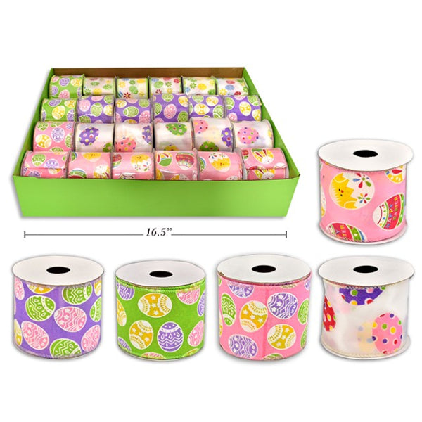 EASTER RIBBON PRITED W/WIRE 3YD/2.74M 6.35CM WIDE SATIN/BURLAP MIXED