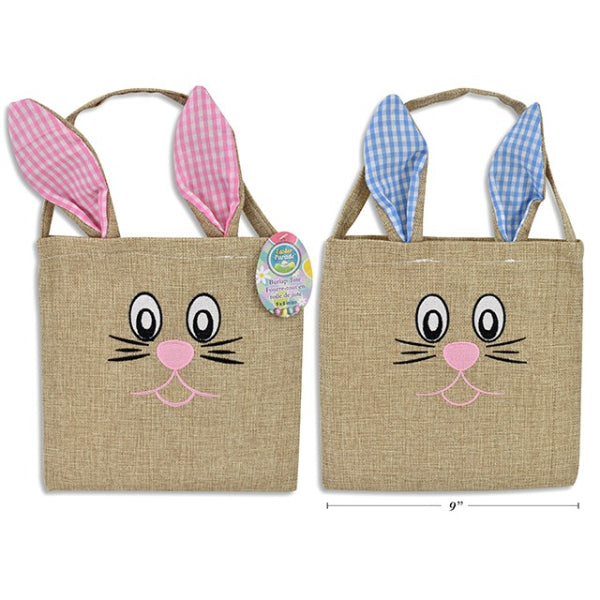 EASTER BURLAP TOTE W/BUNNY HEAD 33CM 2ASST