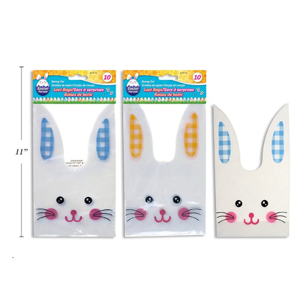 EASTER LOOT BAGS BUNNY EAR DSN 10PK 14X22CM 2ASST