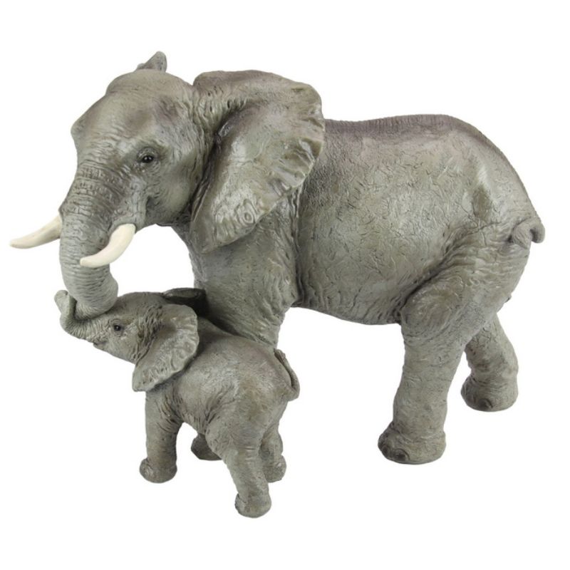Long Elephant with Baby Holding Trunk - 36cm