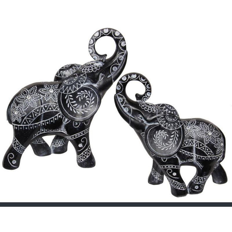 Boho Tribal Finish Black Elephant - 30cm