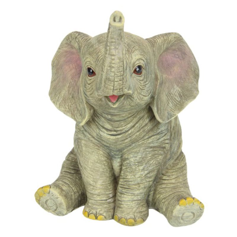 Cute Sitting Grey Elephant with Trunk Up - 20cm