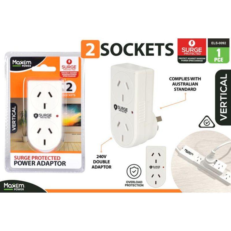 Maxem 2 Sockets Surge Protected Power Adapter
