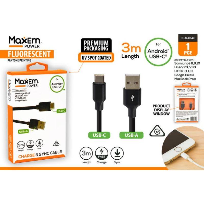 Maxem USB to Type C USB Cable - 3m