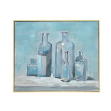 Blue Bottles Oak Frame Oil Paint - 60cm x 50cm - The Base Warehouse
