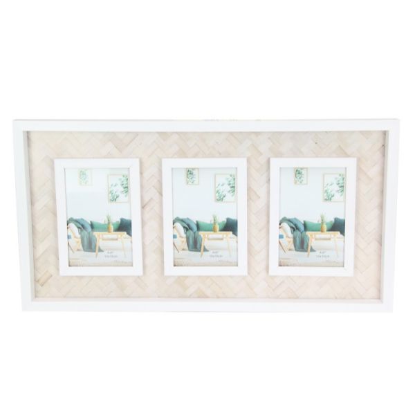 Home Decor Triple Frame 6x4 with Rattan Look Finish - 52cm x 27cm