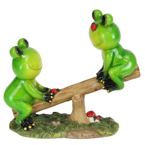 Green Marble Frogs Playing on See-Saw - 16cm