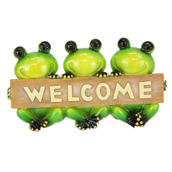 Triple Marble frogs Holding Welcome Sign - 17cm