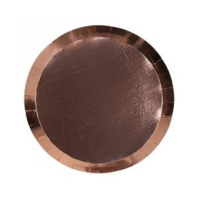 10 Pack Metallic Rose Gold Round Paper Banquet Plates - 26cm - The Base Warehouse