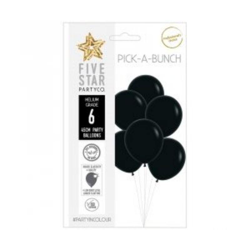6 Pack Matte Black Latex Balloons - 45cm - The Base Warehouse