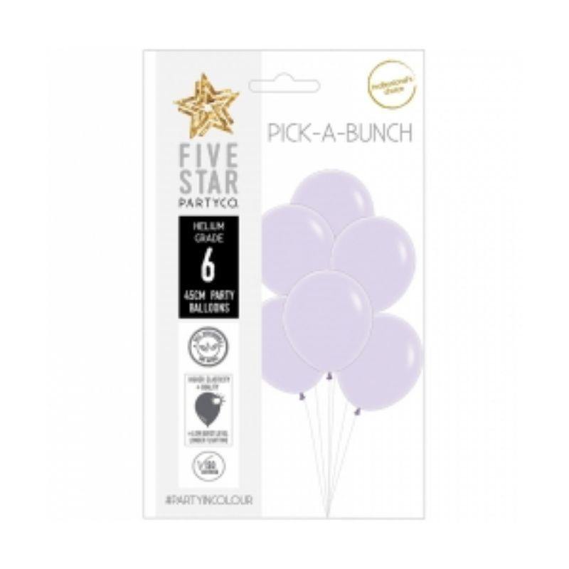 6 Pack Matte Pastel Lilac Latex Balloons - 45cm - The Base Warehouse