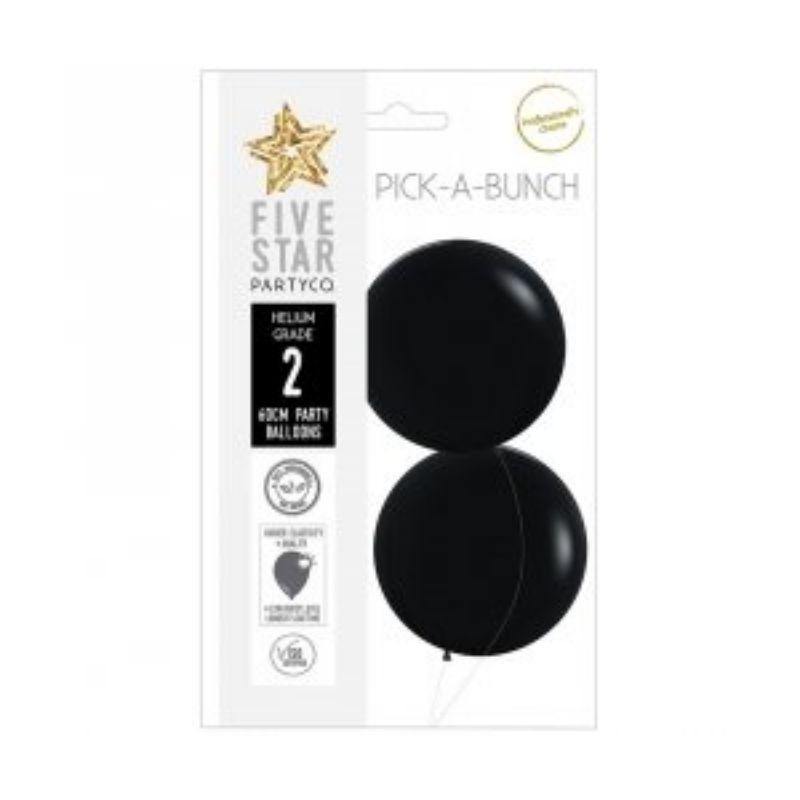 2 Pack Matte Black Round Latex Balloons - 60cm - The Base Warehouse