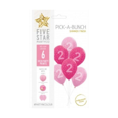 Pick-A-Bunch 6 Pack Pink/White 2nd Birthday Girl Latex Balloons - 30cm - The Base Warehouse