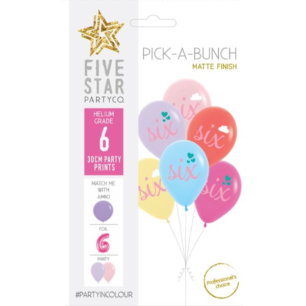 6 Pack Pick-A-Bunch Six Cloud / Hearts - 30cm