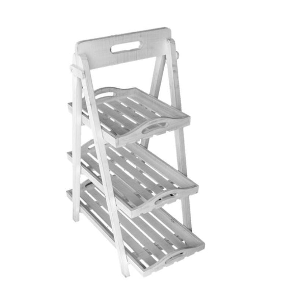 White Wooden Rack With Trays - 61cm x 32cm x 98cm