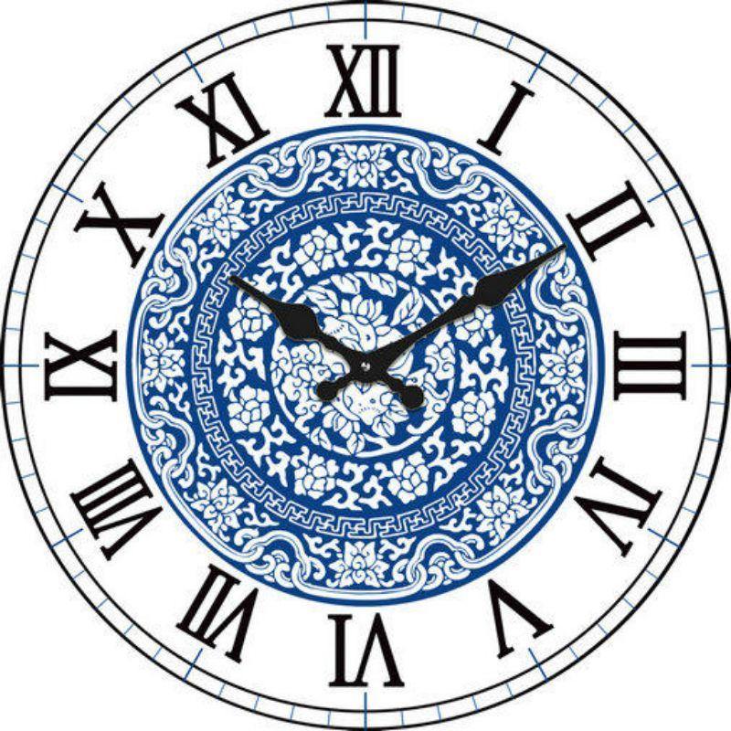 Round Vintage Blue Clock - 30cm - The Base Warehouse
