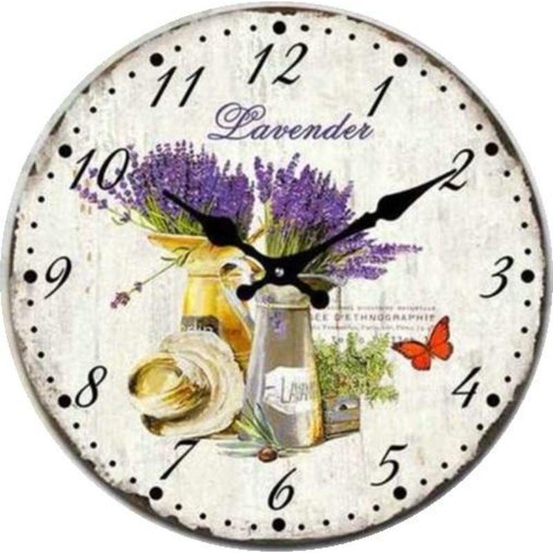 Sprigs of Lavender Glass Round Clock - 17cm