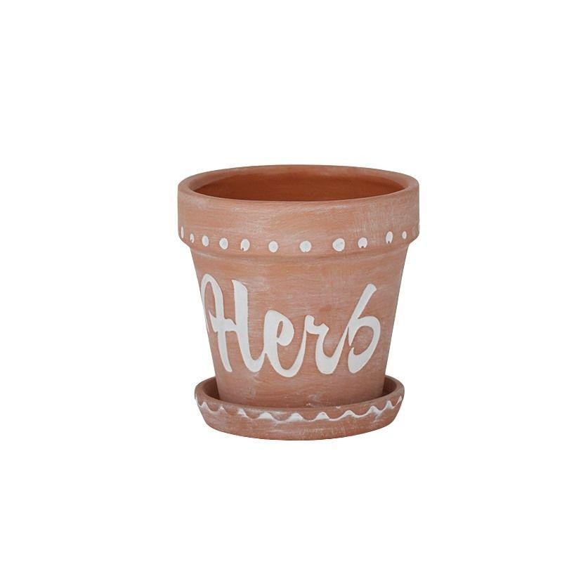 Herb Ceramic Pot with Saucer - 12cm x 11cm