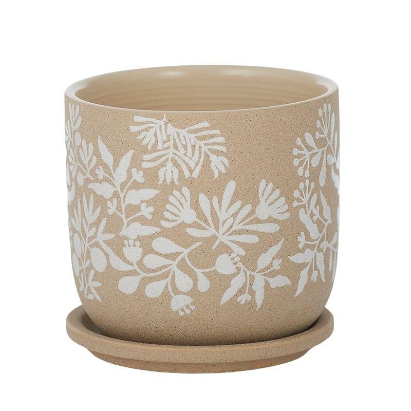 Lyla Ceramic Pot with Saucer - 15cm x 14.5cm