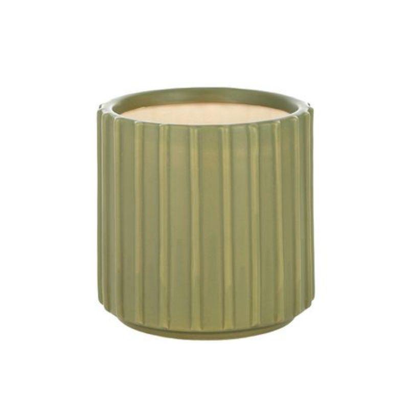 Olive Green Tidal Ceramic Pot - 16cm x 16cm