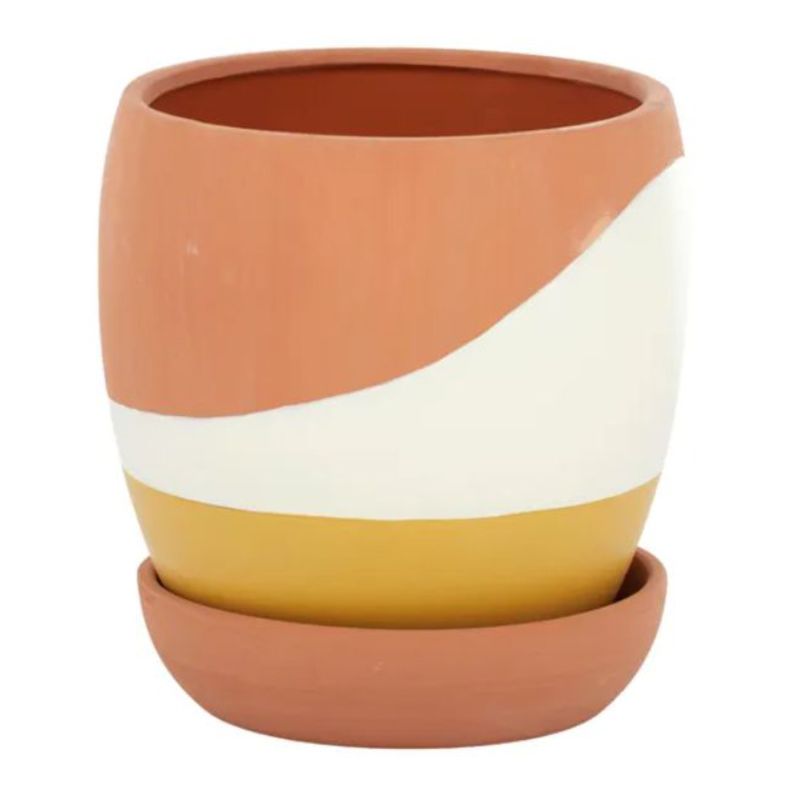 Gold Spliced Ceramic Pot & Saucer - 14cm x 15cm