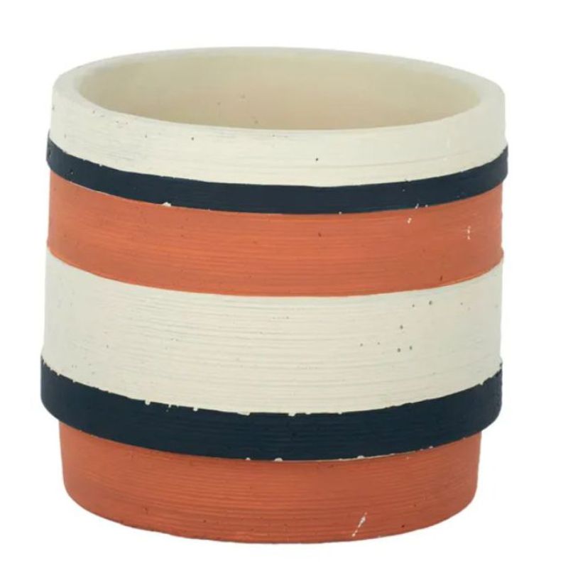 Multi Colour Banded Cement Pot - 14cm x 13cm