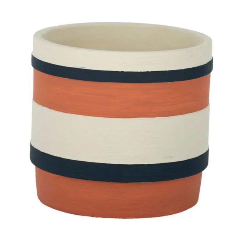 Multi Colour Banded Cement Pot - 17cm x 16cm