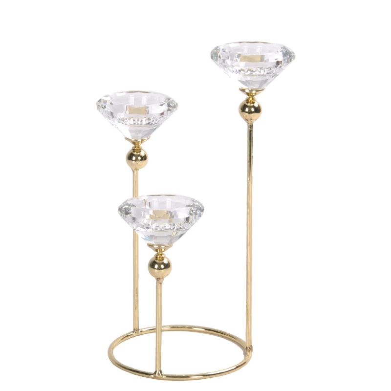 Gold Metal & Diamond Shape Tealight Candle Holder - 14cm x 25cm