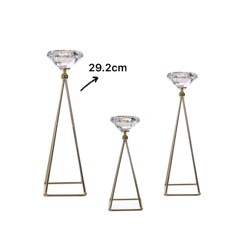 Gold Metal & Diamond Glass Candle Holder - 29.2cm
